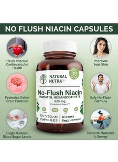 Natural Nutra No Flush Niacin Vitamin B3 Supplement Inositol Hex Nicotinate Niacinate Triglyceride Levels Skin Formation Maintain Diabetes 525 Mg 100 Capsules  - Image 4