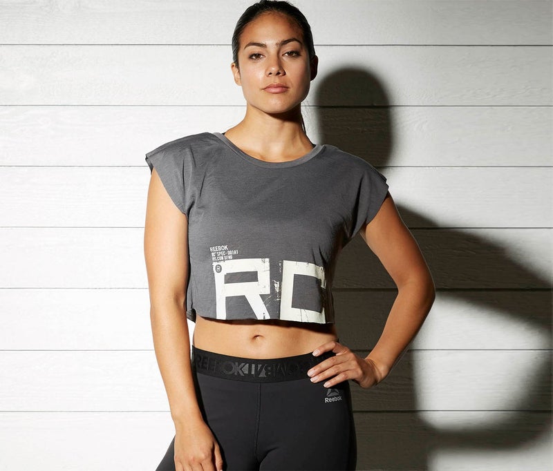 Reebok Women Combat Spraydye Crop Tee, Black - Image 1