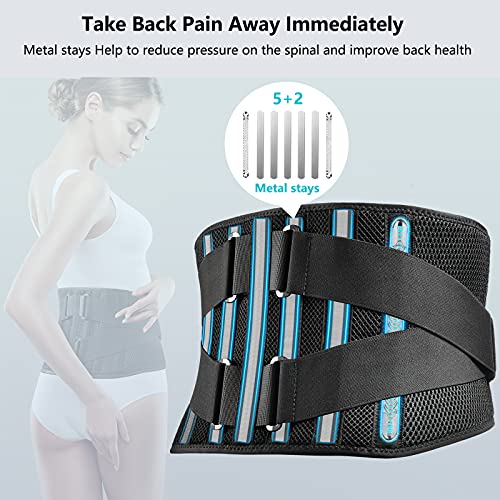 FREETOO Air Mesh Back Brace for Men Women Lower Back Pain Relief with 7 Stays, Adjustable Back Support Belt for Work, Anti-skid Lumbar Support for Sciatica Scoliosis (L(waist:44''-53''), Black) - Image 2
