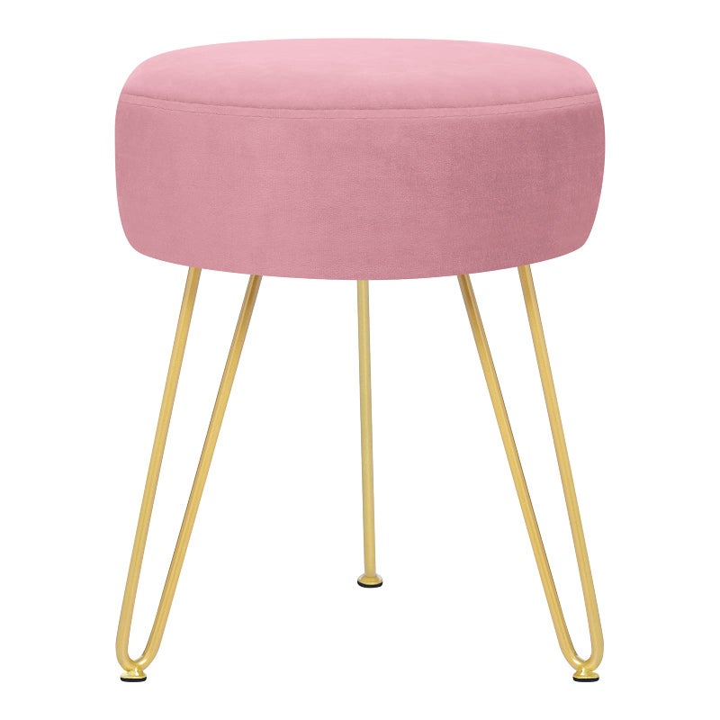 GERANT Multifunctional Vanity Stools  Velvet Round Ottoman Modern Dressing Stool Upholstered Footrest Stool  Side Table Footstool with Golden Metal Leg for Living Room Bedroom Pink