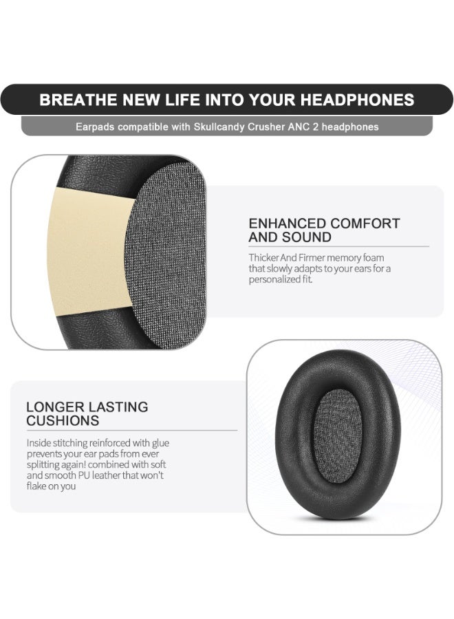 وسائد أذن بديلة لسماعات Skullcandy Crusher ANC 2 اللاسلكية فوق الأذن مع إلغاء الضوضاء، وسائد إسفنجية ذاكرة مع عزل للضوضاء، أقرب للأصلية (أسود) - Image 4