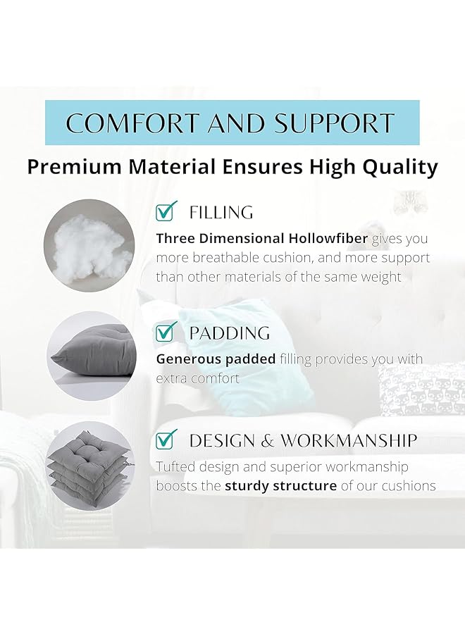 إيروريكس وسائد مقاعد كراسي الطعام مع أحزمة وسائد الكراسي وسادة مقعد 40×40 سم رمادي مجموعة من 4 قطع رمادي - Image 2