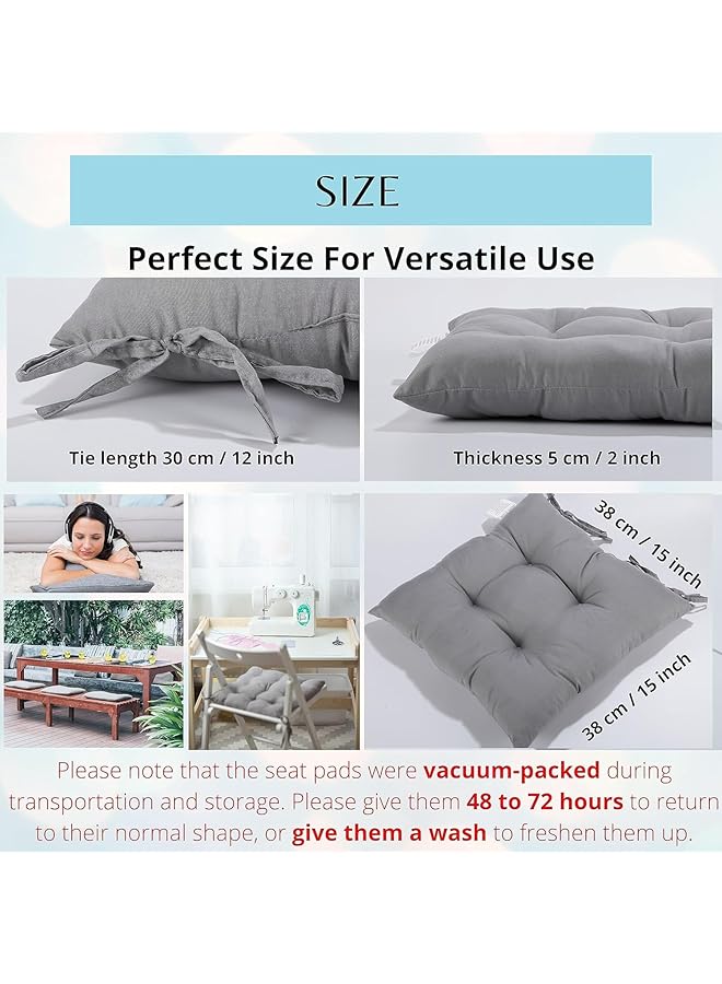 إيروريكس وسائد مقاعد كراسي الطعام مع أحزمة وسائد الكراسي وسادة مقعد 40×40 سم رمادي مجموعة من 4 قطع رمادي - Image 4