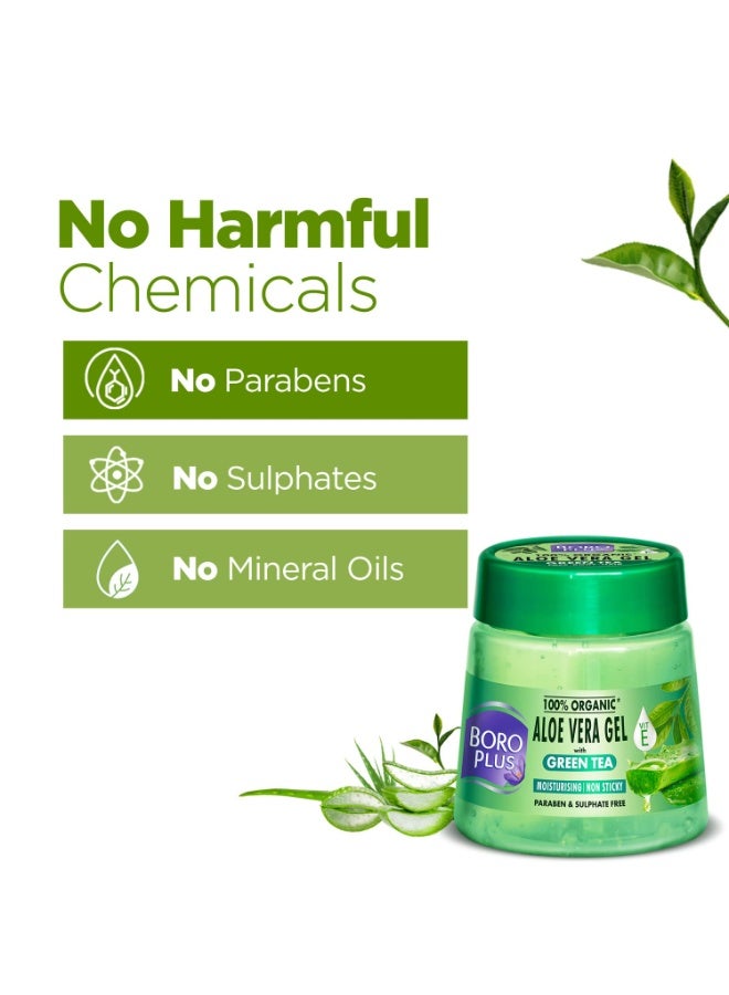 Boroplus Aloe Vera Gel With Green Tea 100% Organic For Skin & Hair, Rich In Vitamin E And Antiseptic Herbs For Smooth, Nourished And Moisturised Skin, 200Ml - Image 3