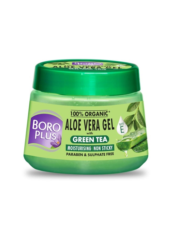 Boroplus Aloe Vera Gel With Green Tea 100% Organic For Skin & Hair, Rich In Vitamin E And Antiseptic Herbs For Smooth, Nourished And Moisturised Skin, 200Ml - Image 1