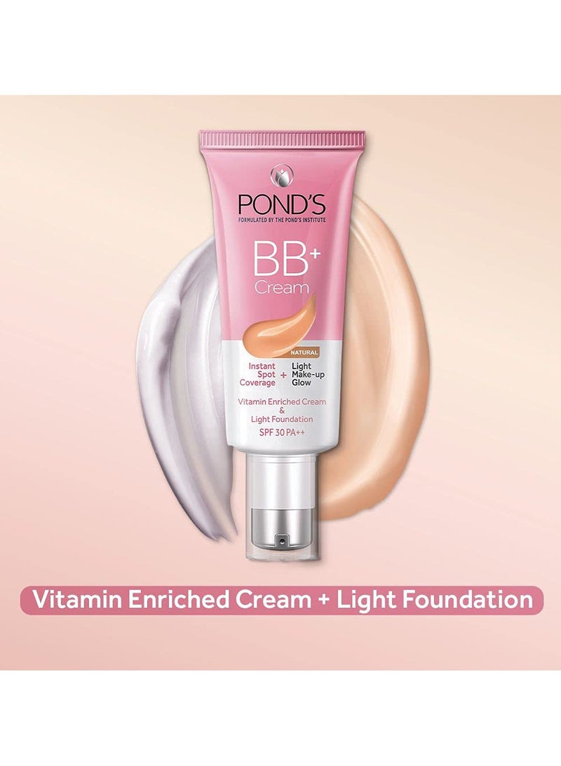 بوندس كريم BB+، تغطية فورية للبقع + توهج مكياج خفيف، طبيعي 30 جم - Image 3