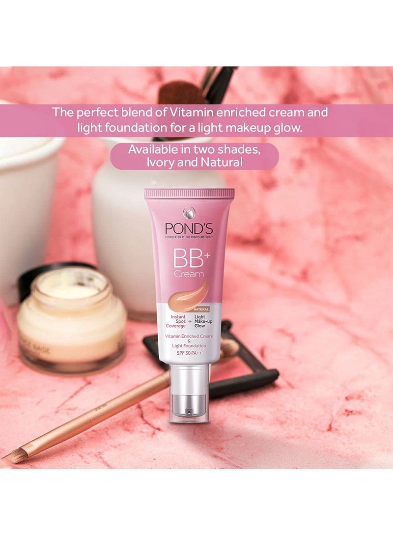 بوندس كريم BB+، تغطية فورية للبقع + توهج مكياج خفيف، طبيعي 30 جم - Image 4