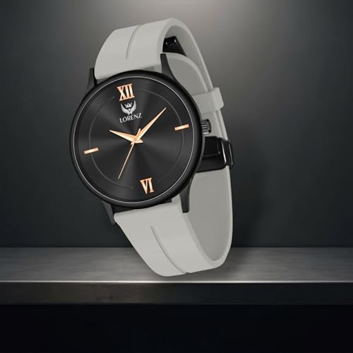 LORENZ Silicone Slim Case Analog Watch with Grey Magnetic Lock Strap|Watch for Men & Women| Mk-4074R - Image 2