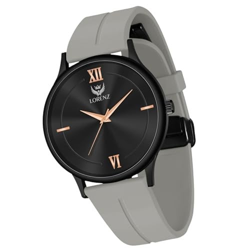 LORENZ Silicone Slim Case Analog Watch with Grey Magnetic Lock Strap|Watch for Men & Women| Mk-4074R - Image 1