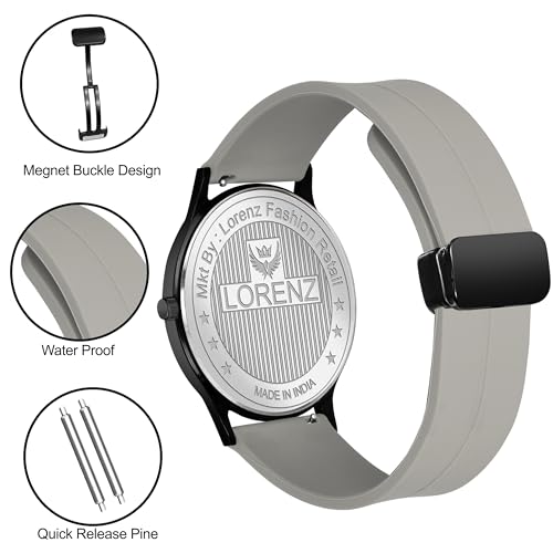 LORENZ Silicone Slim Case Analog Watch with Grey Magnetic Lock Strap|Watch for Men & Women| Mk-4074R - Image 5