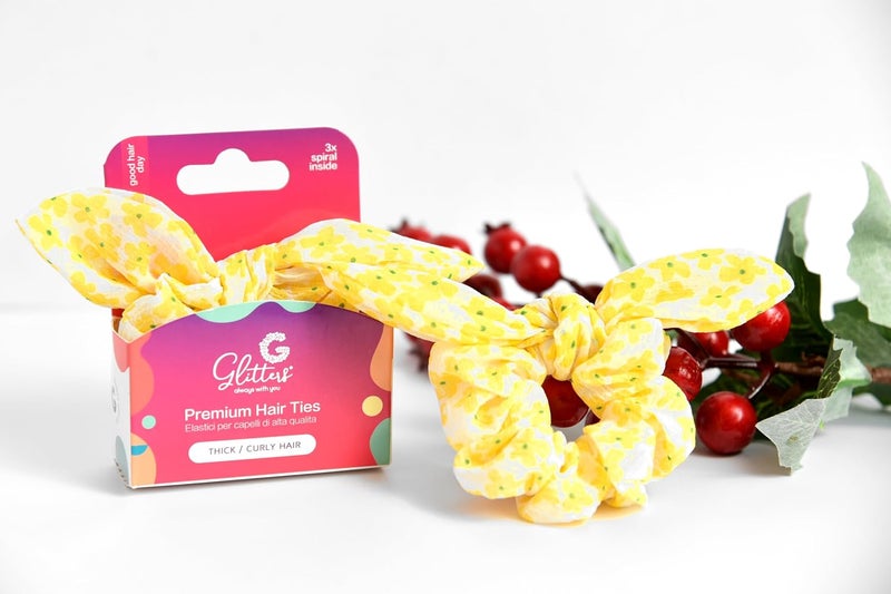 Glitters رباط شعر غليترز® المميز مع حبل للشعر الطويل - تصميم زهور صفراء - Image 4