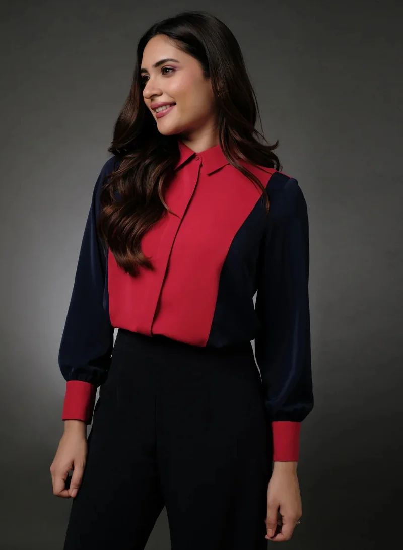 Zigzag Blue And Red Contrast Paneled Shirt