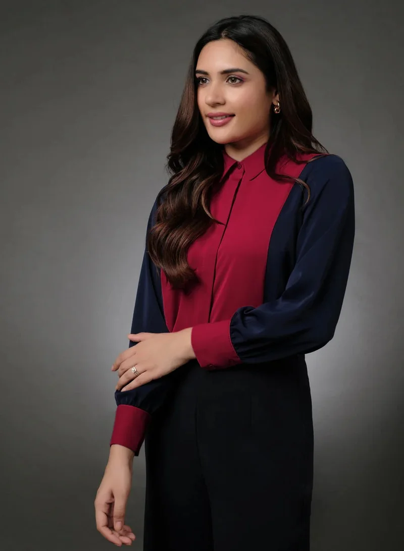 Zigzag Blue And Red Contrast Paneled Shirt