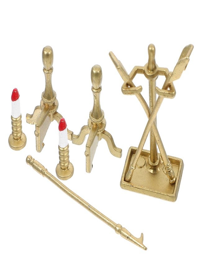 Joinpaya 8 Pcs Dollhouse Miniature Fireplace Accessory Set, 1:12 Scale Gold Metal Fireplace Tools with Shovel, Broom, and Candlestick Holders, Tiny Living Room Scene Decor for Dioramas - Image 1