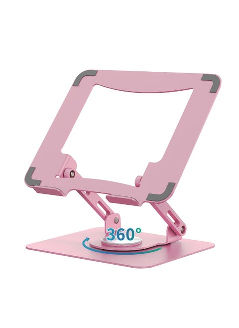 Ergonomic Laptop Stand with 360° Rotating Base – Adjustable Height, Foldable Metal Holder for 10-15.6’’ Notebooks, Pink