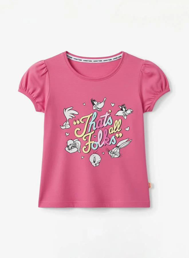 Looney Tunes Graphic Print Round Neck Fashion T-shirt