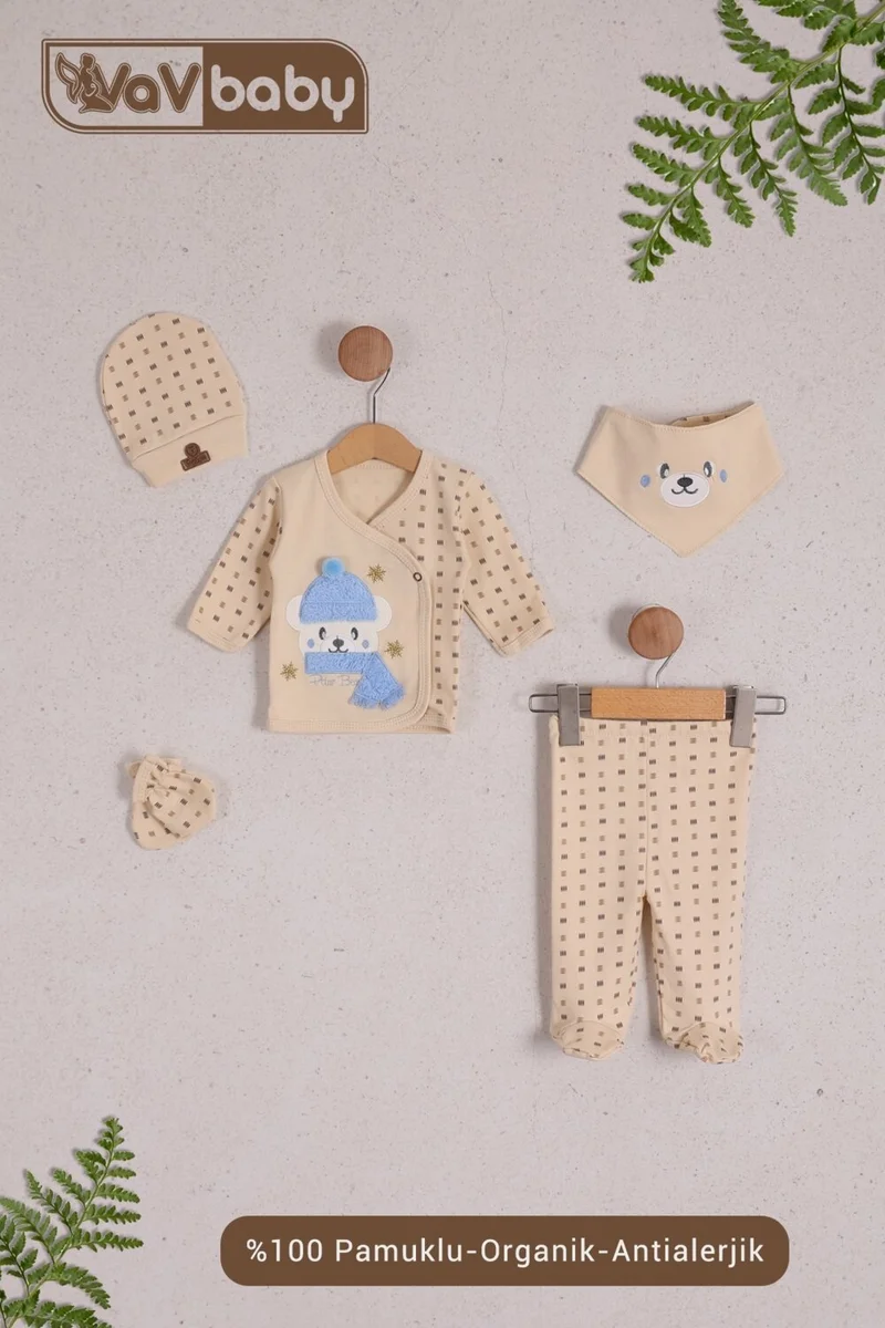 Vav Baby Vavbaby Organic Hospital Delivery 5-Pack Polar Bear Blue