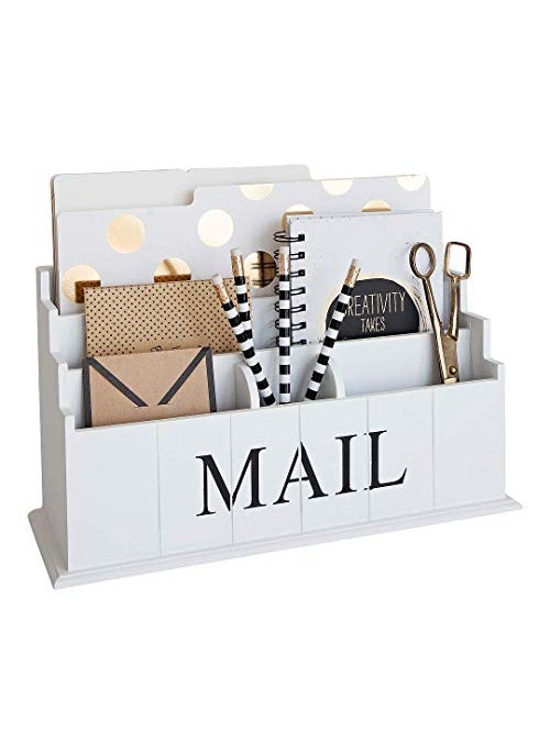 Blu Monaco BLU MONACO White Wooden Mail Organizer  3Tier White Desk Organizer  Rustic Country Mail Sorter for Kitchen Countertop or Office Use 