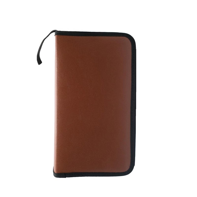 AOWIS PU Leather CDDVD Case 80 Capacity Portable DVDVCD Storage Tray with Zipper Closure Saves Space in Cars and Homes Brown - Image 2