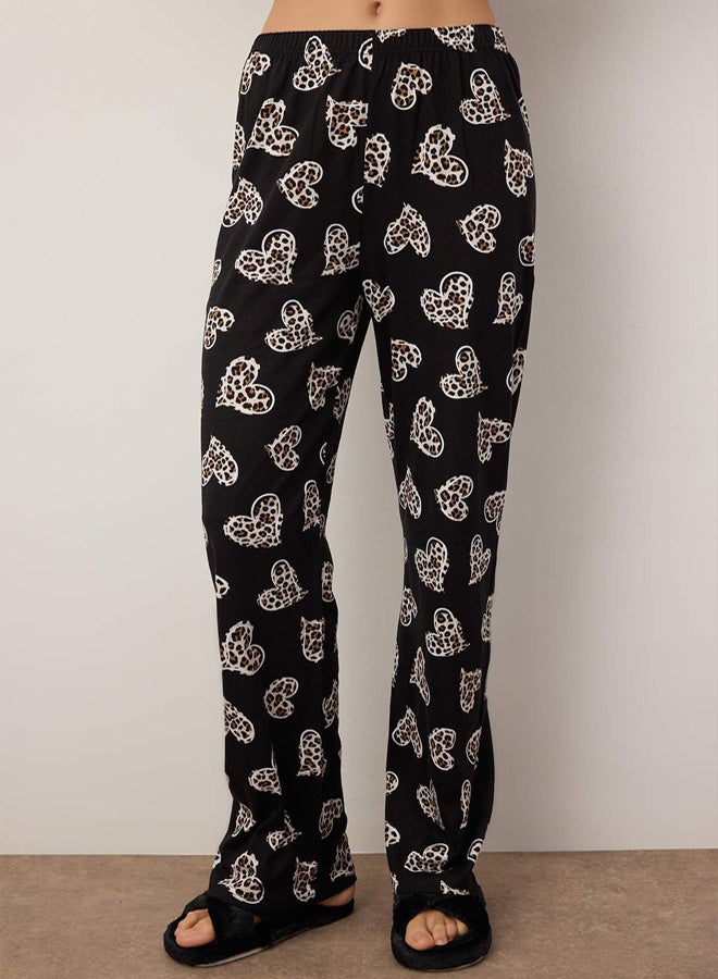 trendyol Black 100% Cotton Leopard Heart Knitted Pajama Set THMAW25PT00142 - Image 3