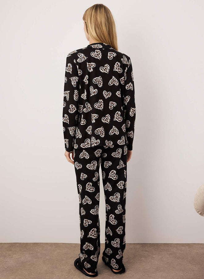 trendyol Black 100% Cotton Leopard Heart Knitted Pajama Set THMAW25PT00142 - Image 4