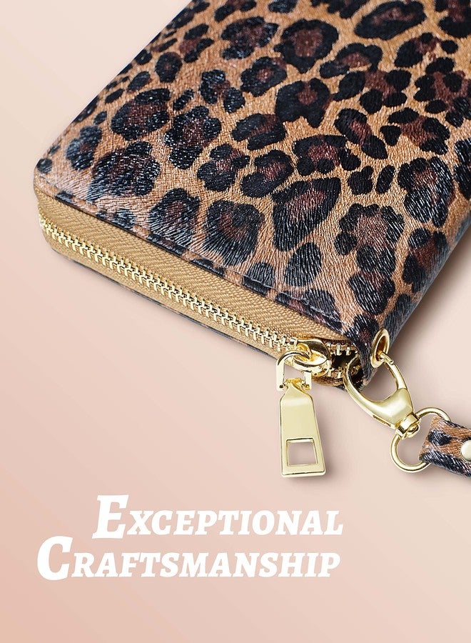 Yarnic Leopard Wallet for Women with Credit Card Holder Money Pockets Wristlet Band Wallets Case Coin Money Clip Woman Purse with RFID Blocking Large Capacity with Zipper - Image 4