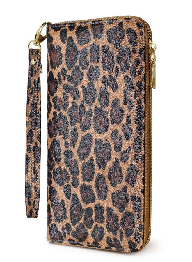 Yarnic Leopard Wallet for Women with Credit Card Holder Money Pockets Wristlet Band Wallets Case Coin Money Clip Woman Purse with RFID Blocking Large Capacity with Zipper - Image 1