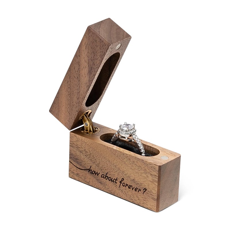 Wislist Wooden Engagement Ring Box Small Slim Flat Ring Case for ProposalWedding How about forever