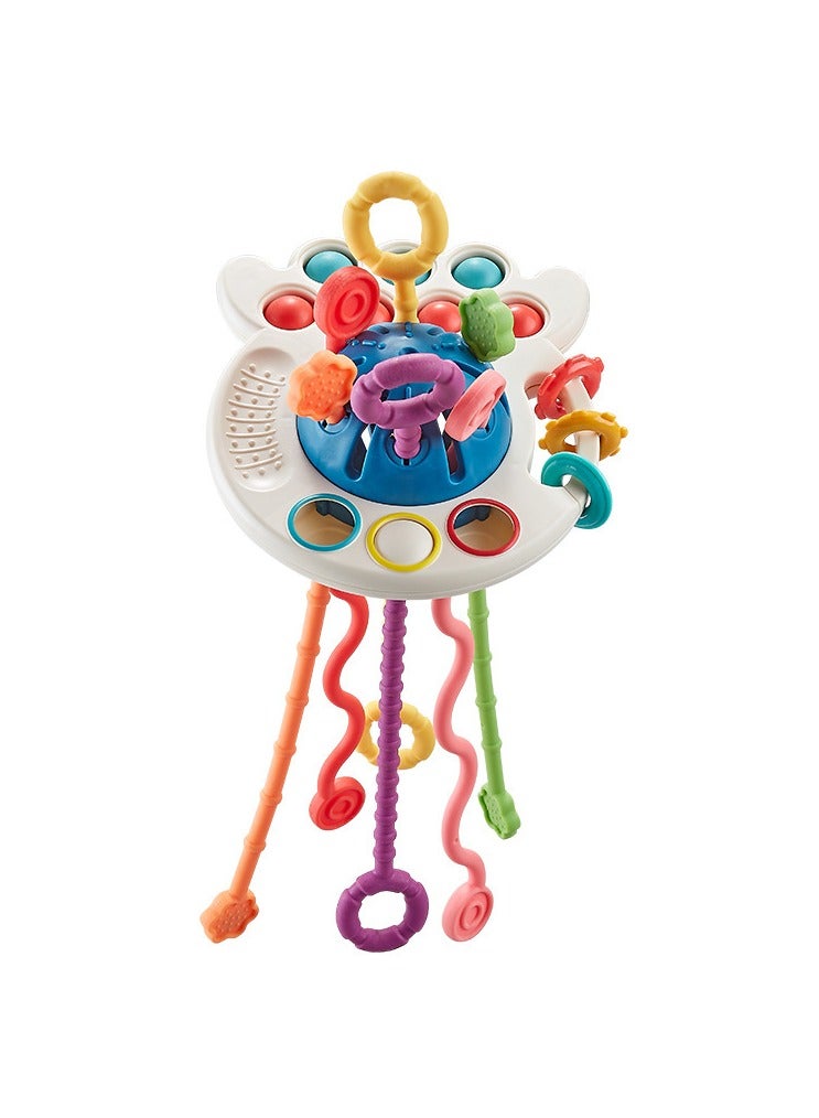 VIUAUAX لعبة مضغ قابلة للضغط للأطفال من عمر 0 ​​إلى سنة واحدة، لعبة تدريب على الإمساك والسحب، ألعاب مونتيسوري الحسية للأطفال من عمر 6 إلى 12 إلى 18 شهرًا، لعبة تسنين من السيليكون بخيط سحب، هدايا عيد ميلاد، لعبة سفر للأولاد والبنات بعمر 1 إلى 2 سنة، أطفال رضع بعمر 8 إلى 10 أشهر - Image 1