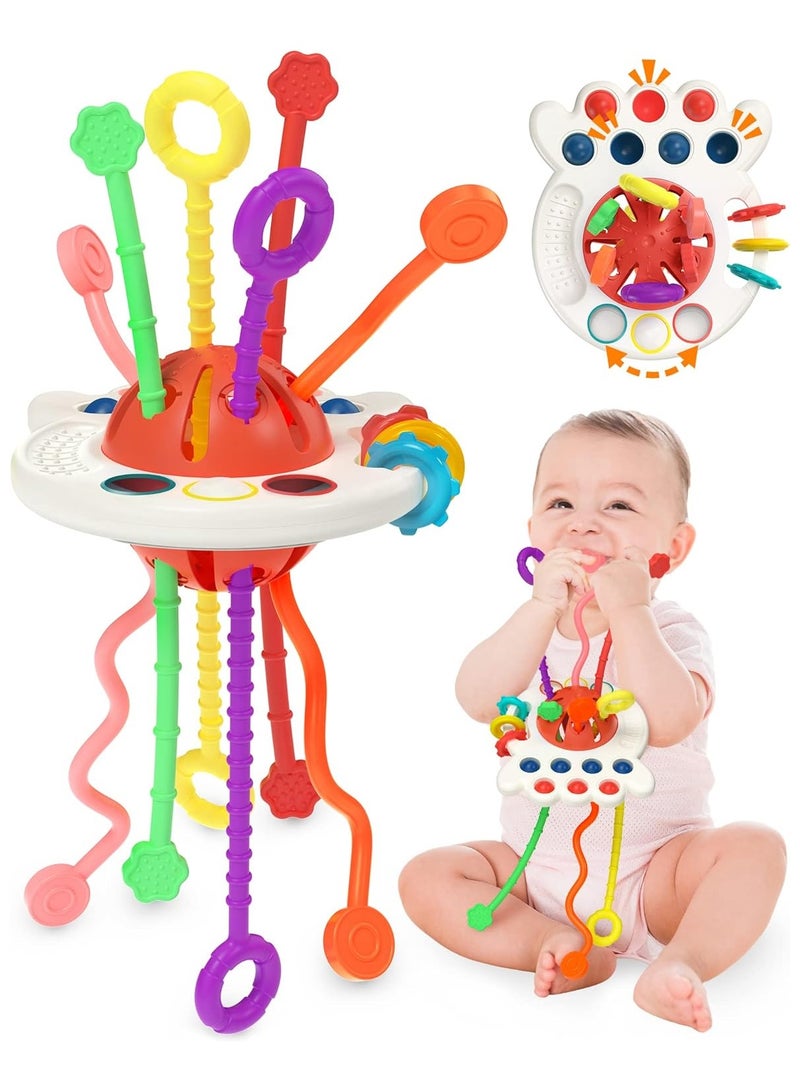 VIUAUAX لعبة مضغ قابلة للضغط للأطفال من عمر 0 ​​إلى سنة واحدة، لعبة تدريب على الإمساك والسحب، ألعاب مونتيسوري الحسية للأطفال من عمر 6 إلى 12 إلى 18 شهرًا، لعبة تسنين من السيليكون بخيط سحب، هدايا عيد ميلاد، لعبة سفر للأولاد والبنات بعمر 1 إلى 2 سنة، أطفال رضع بعمر 8 إلى 10 أشهر - Image 2