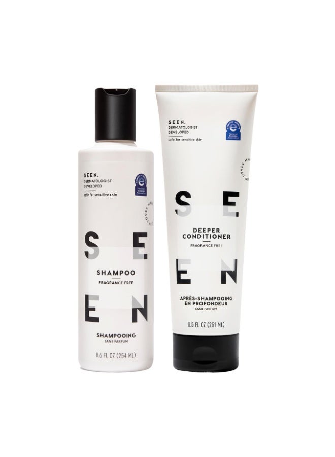 SEEN Shampoo & Deeper Conditioner Bundle, Fragrance-Free - Non-Comedogenic & Hair Care - Dermatologist-Developed, Safe for Sensitive, Eczema & Acne-Prone Skin - Image 1