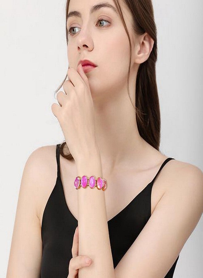 Coiris Crystal Stretch Bracelet for Women Pink Sparkle Bling Rhinestone Trendy Bracelets for Women(BR1234-Pink) - Image 3