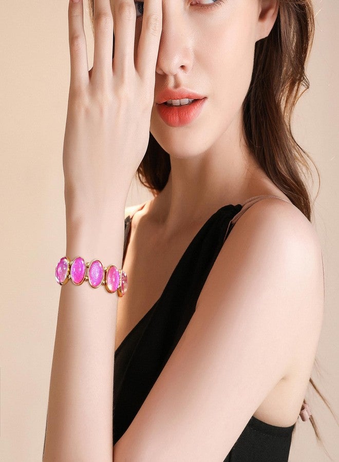 Coiris Crystal Stretch Bracelet for Women Pink Sparkle Bling Rhinestone Trendy Bracelets for Women(BR1234-Pink) - Image 2