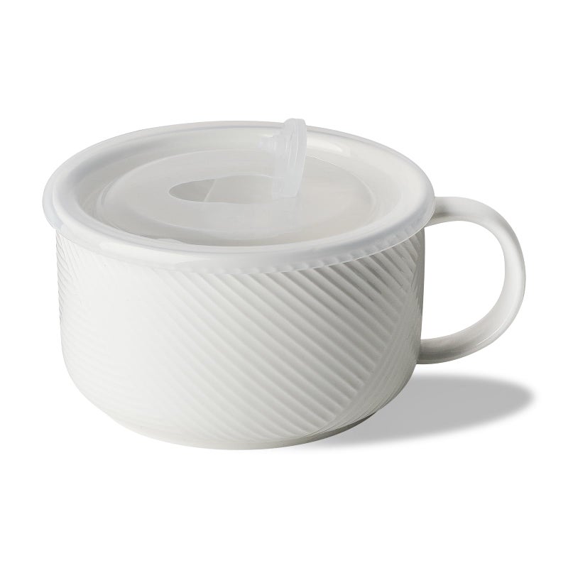 Adewnest Oversized Soup Bowl with Handle: 38 oz Ceramic Soup Mug with Lid - Microwave Safe Jumbo Food Storage Container for Ramen Cereal Breakfast Meal Prep Office Lunch Dorm Living - White 6 Inch - Image 1