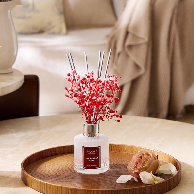 Airkeep Reed Diffuser Set,3.38 fl oz (100 ml) - Sandalwood Rose Oil Diffusers with 8 Reed Sticks,Home Fragrance Reed Diffuser for Bathroom Shelf Decor - Image 3