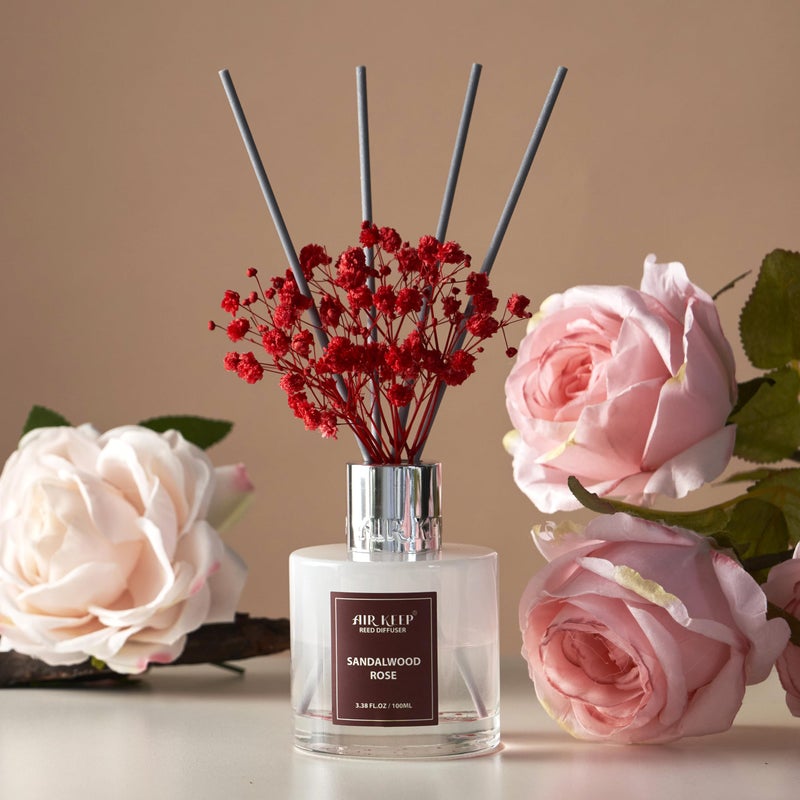Airkeep Reed Diffuser Set,3.38 fl oz (100 ml) - Sandalwood Rose Oil Diffusers with 8 Reed Sticks,Home Fragrance Reed Diffuser for Bathroom Shelf Decor - Image 4