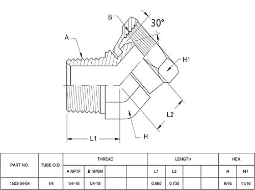 BEITERSTOE (2-PACK) 1503-04-04 Hydraulic Hose Adapter Fitting 1/4" Male (1/4-18 NPTF) × 1/4" Female (1/4-18 NPSM) Swivel 45° Elbow SAE Pipe Joints Connector Carbon Steel - Image 3