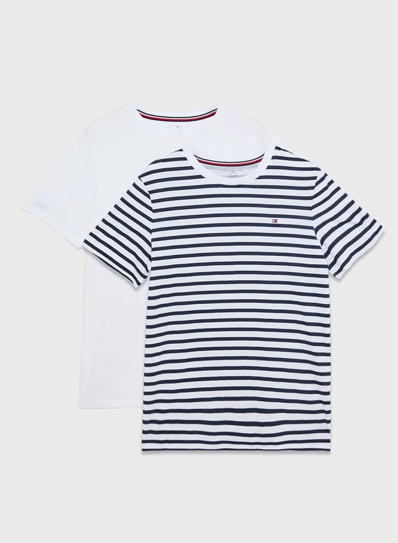 TOMMY HILFIGER  Kids 2-Pack Signature  Stripe Crew Neck T-Shirts  | Best Price UAE