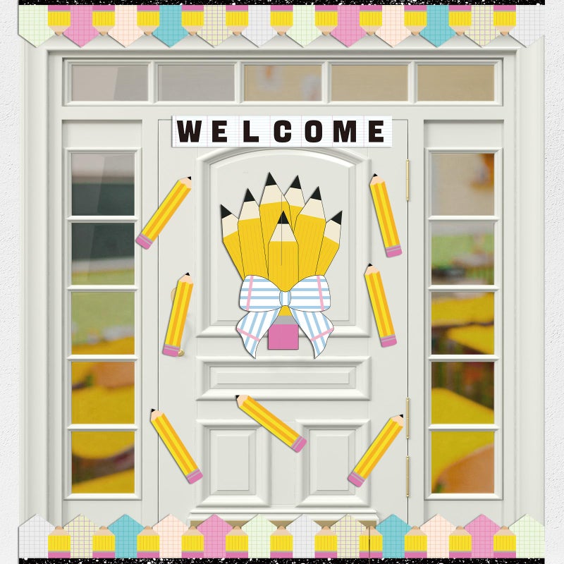 Feifeiya Back to School Pencil Classroom Door Cutouts Set Bulletin Board Decorations Welcome Back First Day Cutouts Classroom Wall Door Decor for Preschool Elementary Middle School(Pencil) - Image 1