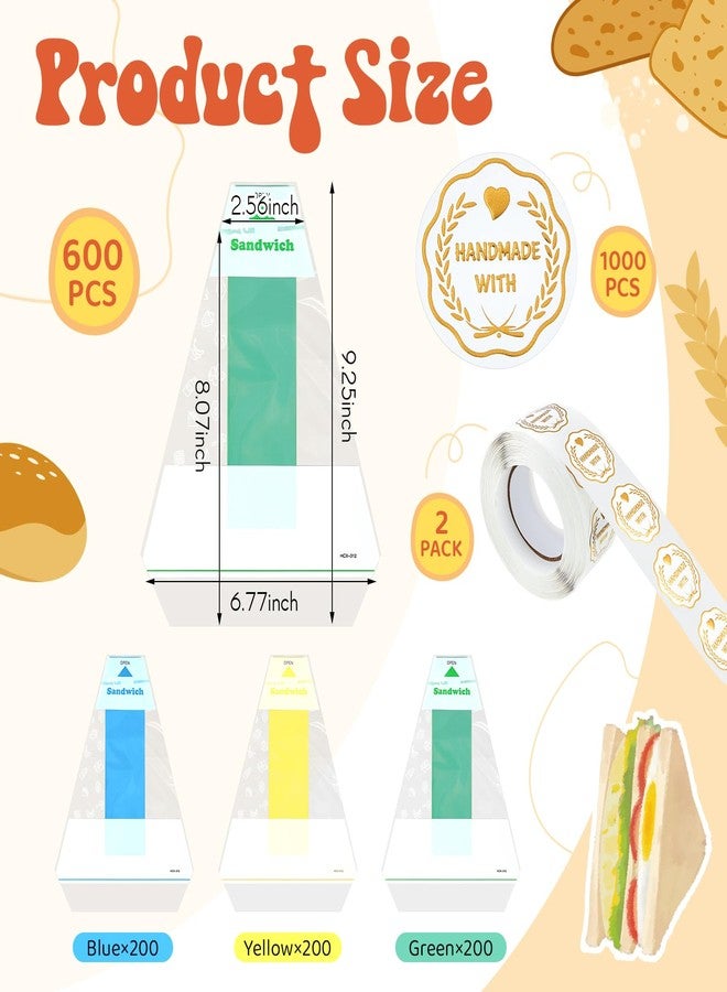 Leinuosen 600 Pcs Plastic Sandwich Bags Bulk Clear Triangle Sandwich Containers Packaging Easy Tear Disposable Bread Wrappers for Bread Bakery Takeaway Package - Image 2