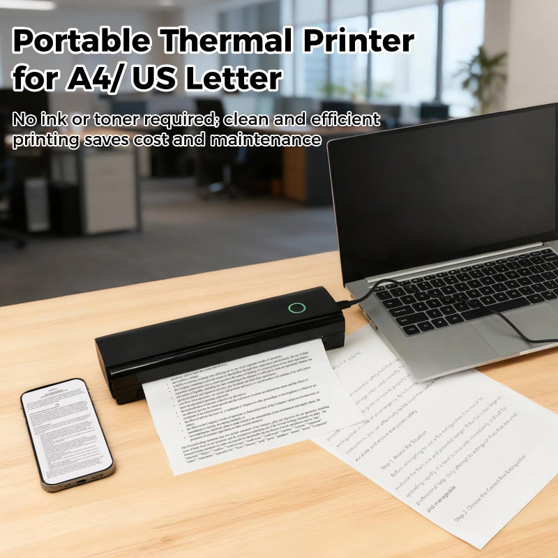 Travel Thermal Printer Inkless Mobile For A4 Us Letter Bt And USB 11X3.3X2 Inch Compatible With Smartphone Tablet Pc For Office And Home - Image 3