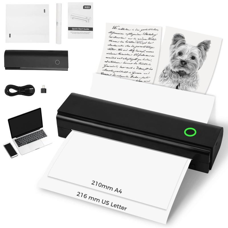 Travel Thermal Printer Inkless Mobile For A4 Us Letter Bt And USB 11X3.3X2 Inch Compatible With Smartphone Tablet Pc For Office And Home - Image 2