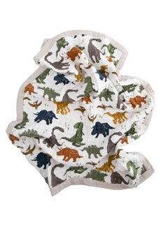 little unicorn Cotton Muslin Baby Blanket  Dino Friends  - Image 3