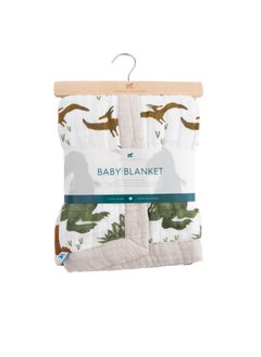 little unicorn Cotton Muslin Baby Blanket  Dino Friends  - Image 1