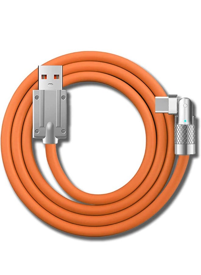 بيوينتي كابل شحن سريع دوار 180 درجة مع مؤشر شحن وسلك USB إلى C أقصى طاقة إخراج 120 وات وموصل دوار مرن شحن أمان مطاطي سميك (للنوع C ، برتقالي 2 متر) - Image 2
