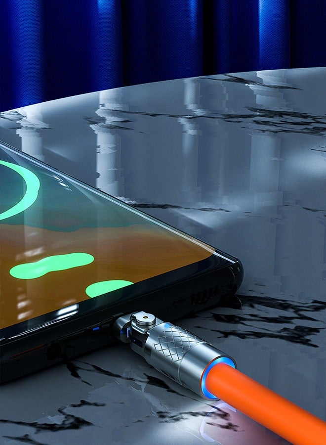 بيوينتي كابل شحن سريع دوار 180 درجة مع مؤشر شحن وسلك USB إلى C أقصى طاقة إخراج 120 وات وموصل دوار مرن شحن أمان مطاطي سميك (للنوع C ، برتقالي 2 متر) - Image 5