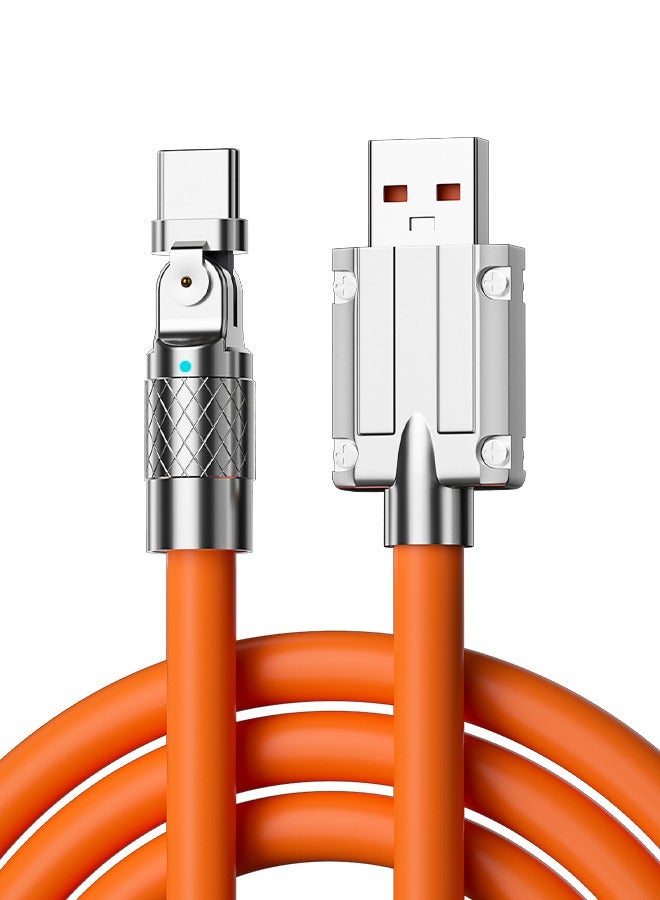 بيوينتي كابل شحن سريع دوار 180 درجة مع مؤشر شحن وسلك USB إلى C أقصى طاقة إخراج 120 وات وموصل دوار مرن شحن أمان مطاطي سميك (للنوع C ، برتقالي 2 متر) - Image 1