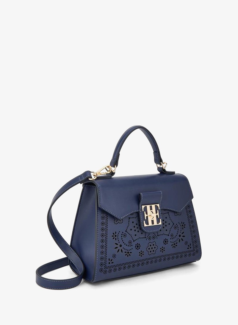 ELLE Cutwork Satchel Bag With Detachable Strap - Image 3
