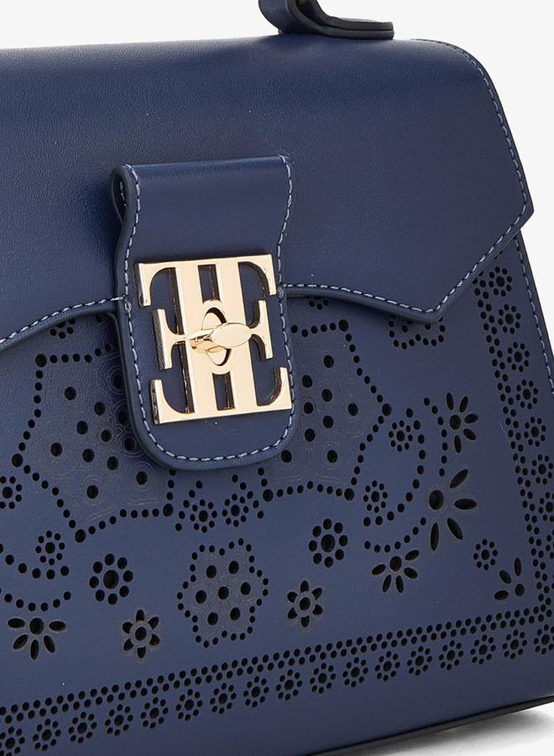 ELLE Cutwork Satchel Bag With Detachable Strap - Image 4