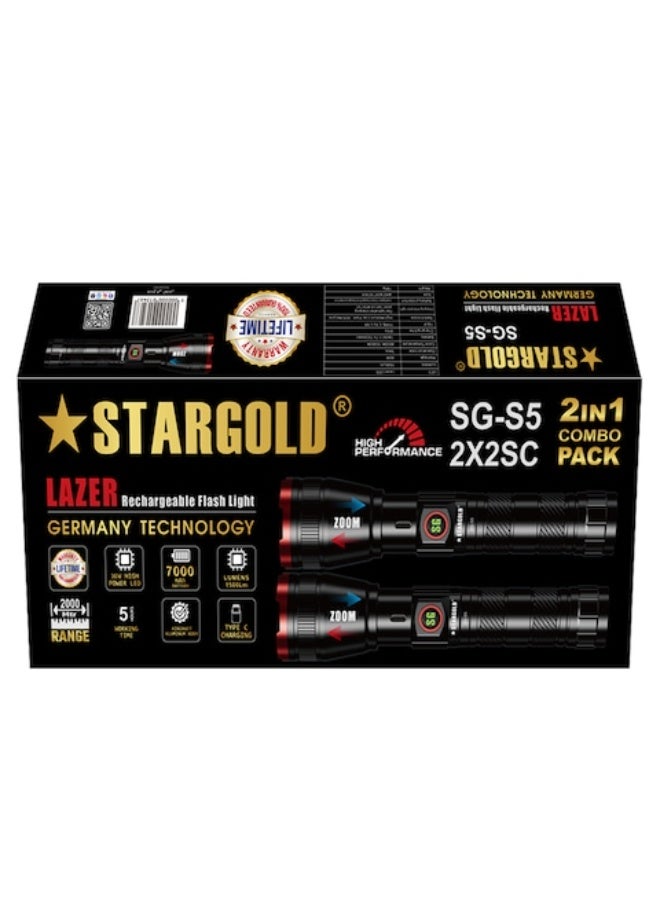 STARGOLD SG-S5 Rechargeable Flashlight | 2-in-1 Combo Pack | 2000m Range | 4000mAh | Type-C Charging - Image 2